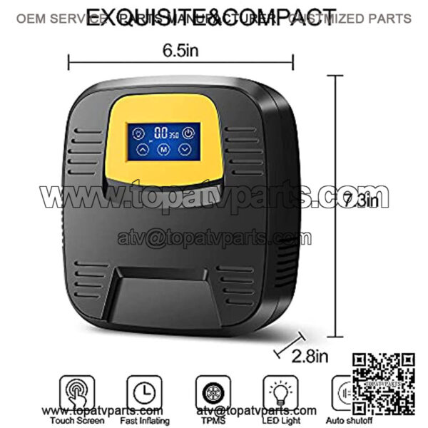 Air Compressor Tire Inflator - Portable DC 12V 120PSI Auto Air Pump - Digital Pressure Gauge, Touchscreen and Emergency LED Light - Car Tire, Bicycle, Basketball and Other Inflatables - Image 2